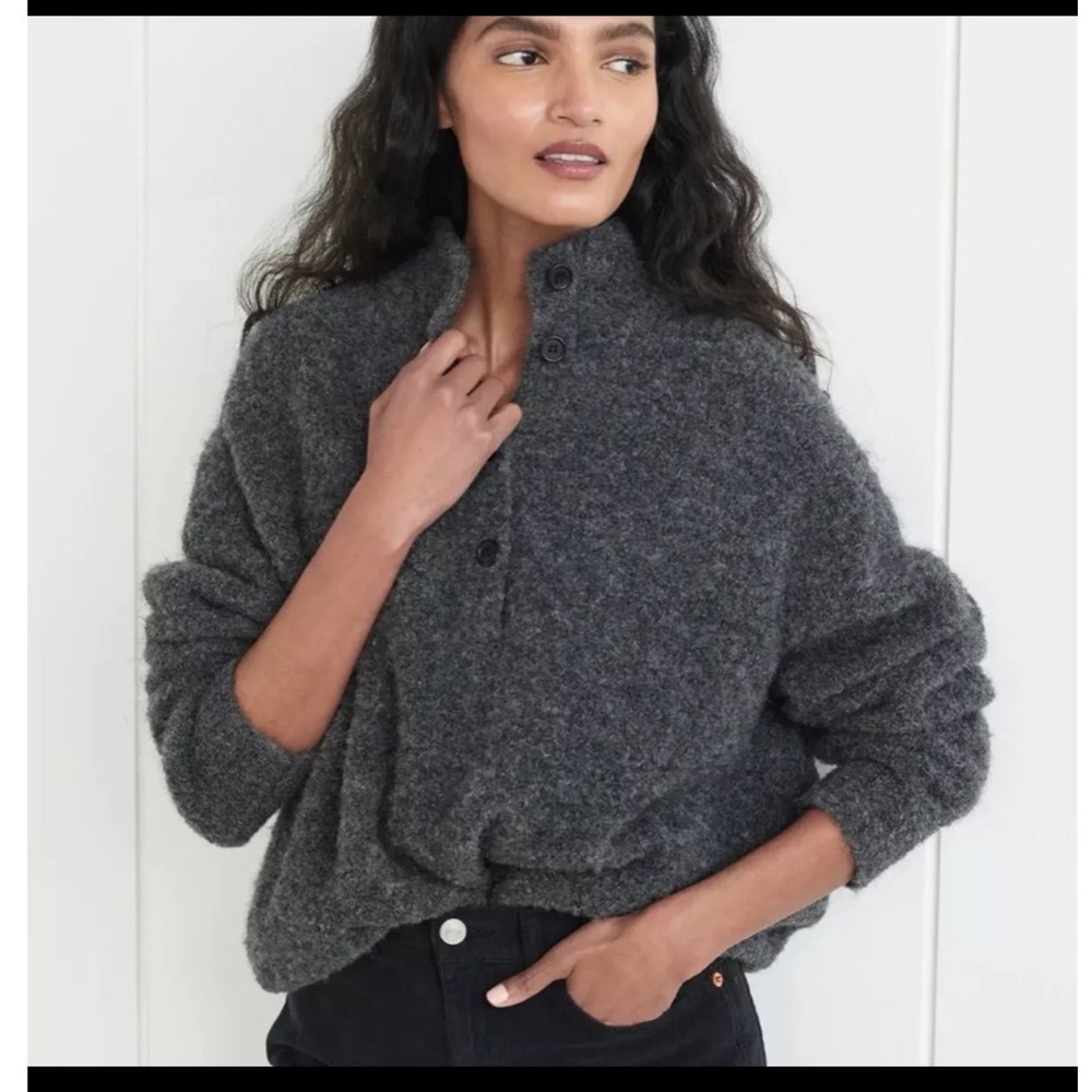 Jenni Kayne Alpaca Merino Wool Mock Neck Button Sweater Grey XL 632-7426-D22